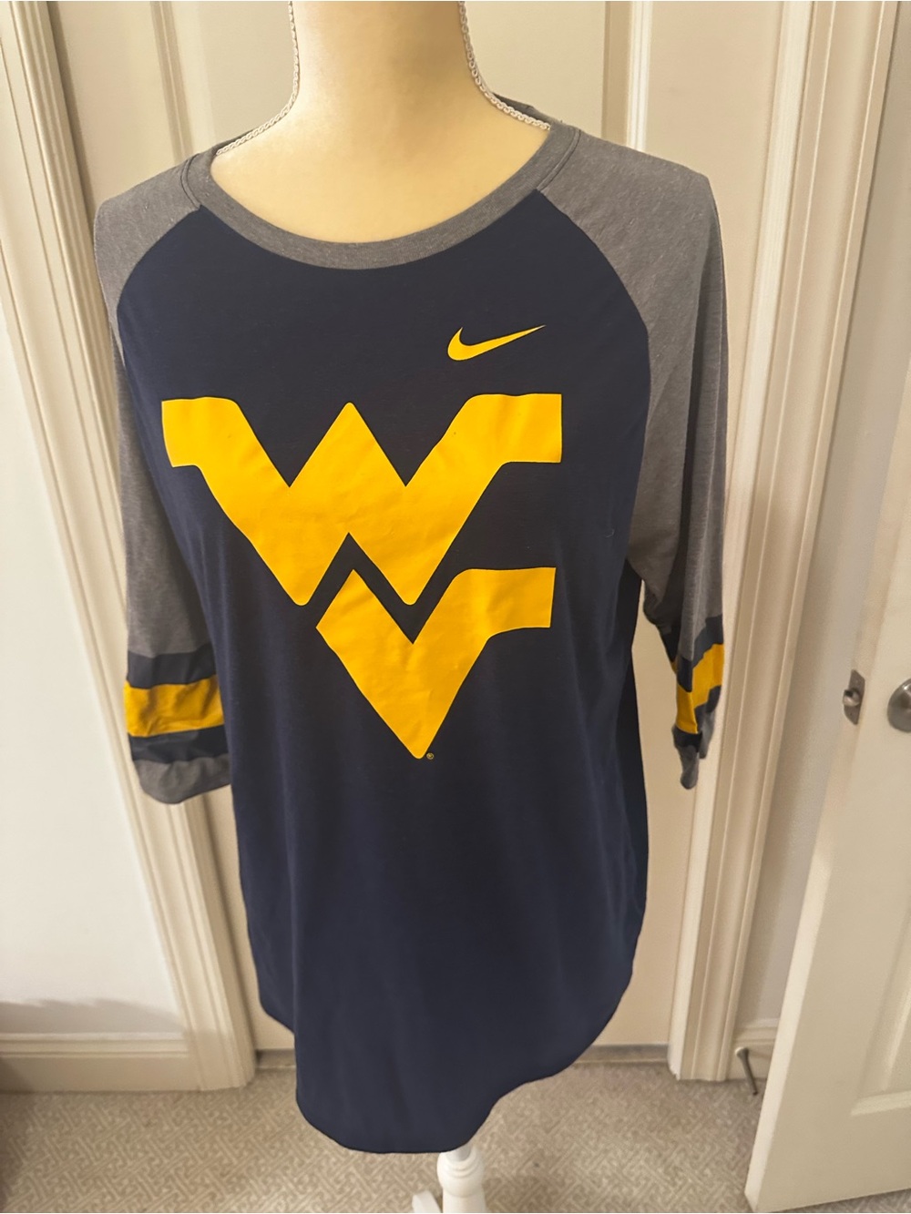 Nike West Virginia Navy and Gold WV Logo Raglan Tee XL